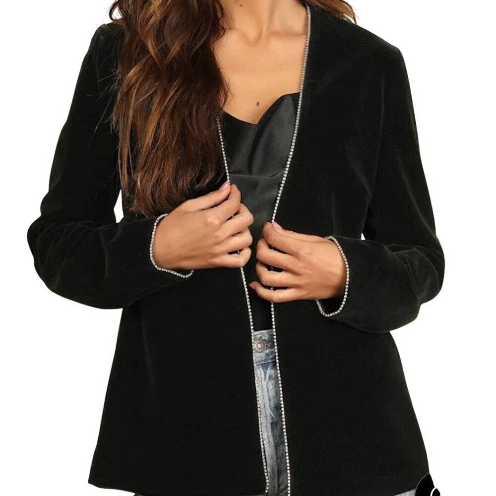 Lulus Sophisticated Glam Black Velvet Rhinestone Blazer Size M